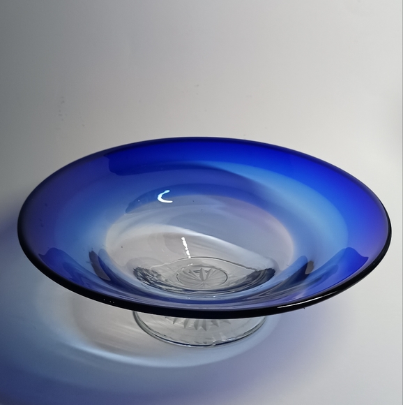 10" Cobalt Blue Cut Glass Decorative Bowl with Clear Base - Picture 2 of 7